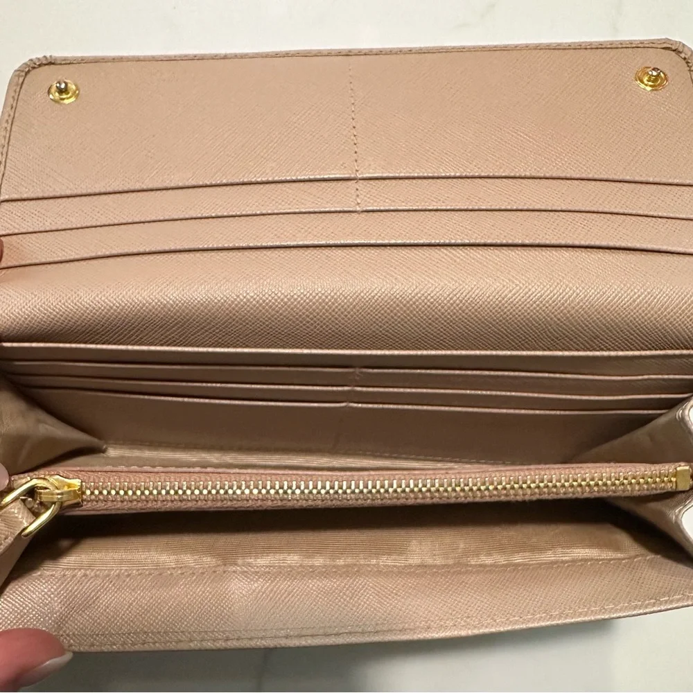 Prada Tan Saffiano Leather Wallet with Gold Logo